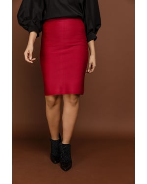 Fitted Red Stretch Skirt by Si Fashion