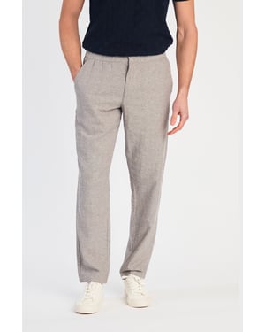 Grey Linen Blend Classic Fit Trousers