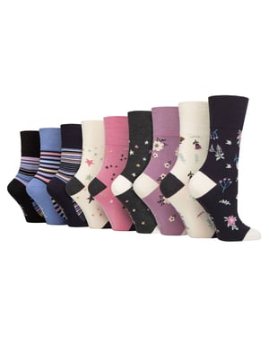 9 Pack Bamboo Socks Ladies | Gentle Grip | Extra Wide Soft Top Non Elastic Socks - SOLRM404142