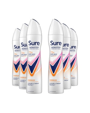 Sure Women Energise Deodorant Spray with 72H Nonstop Protection 250ml, 6 Pack