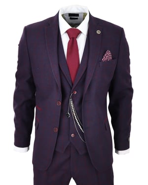 Heren 3-delige Tweed Pak Pruim Paars Ruit Peaky Blinders Klassiek 1920 Gatsby