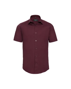 Russell Collection Mens Fitted Short-Sleeved Shirt (Port)