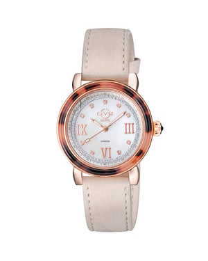 GV2 Women's Marsala Tortoise Swiss Quartz Diamond Mother Of Pearl Dial, Tan Suede Watch Watch