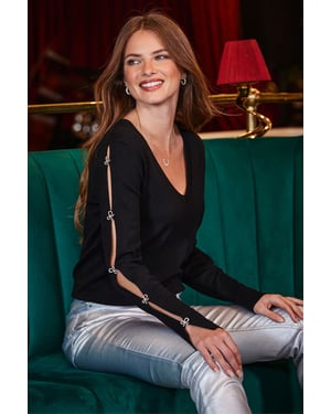 Black Cut Out Bow Sleeve Jumper