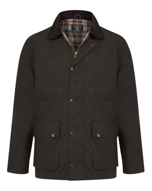 Brown Cotton Wax Jacket With Corduroy Collar