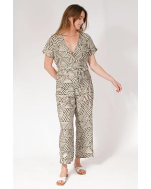 Summer Print Tie Waist Short Sleeve Jumpsuit