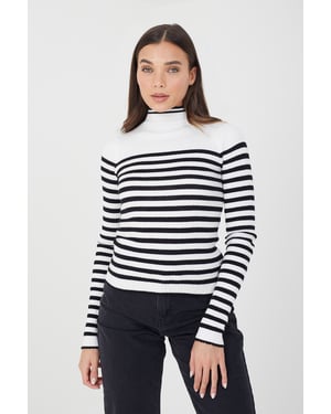 Ivory 'Bardi' Stripe Rib Turtleneck Jumper