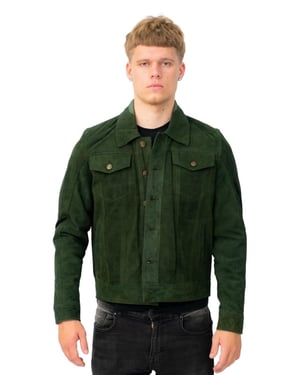 Mens Goat Suede Leather Trucker Jacket-Taraz