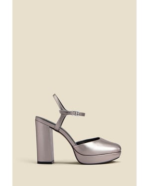 Cici Pewter Leather Platform Block Heel