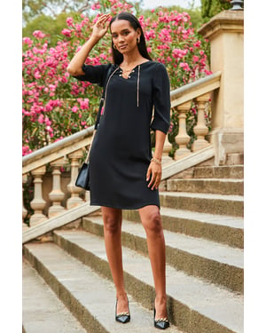 Black Chain Lace Up Shift Dress