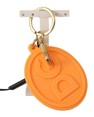 Dolce & Gabbana Orange Gummi DG-logotyp i Guldbronsmetall Nyckelring för Män