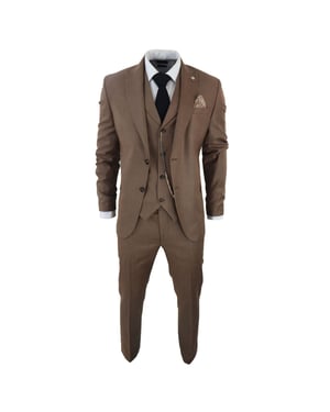 Heren Classic 3-delige Effen Bruine Pak