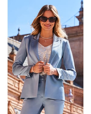Soft Blue Premium Satin Tuxedo Blazer
