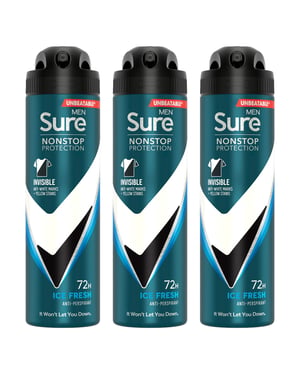 Sure Men Nonstop Protection Invisible Anti-Pespirant Deo Ice Fresh 150ml, 3 Pack