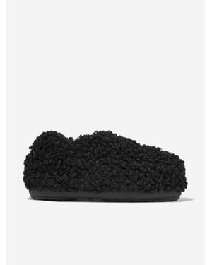 Moon Boot Kinderen Faux Krullende Slippers in Zwart