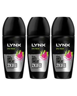 Lynx Epic Fresh Anti Perspirant Roll On 48H Anti Sweat Protection 50ml, 3 Pack