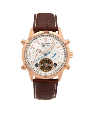 Heritor automatisch Wilhelm semi-skelet lederen band horloge met dag/datum