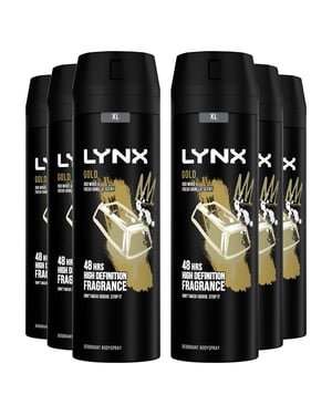 Lynx XL 48-H High Definition Fragrance Gold Body Spray Deodorant 6 Pack, 200ml
