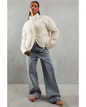 Ribbed Placket Puffer Coat