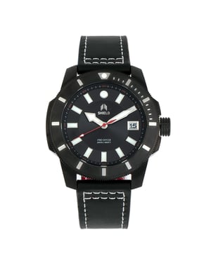 Shield Shaw Leather-Band Men's Diver Watch w/Date