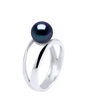 DIADEMA - Ring in White Gold - Real Freshwater Pearls - Black Tahitian Style