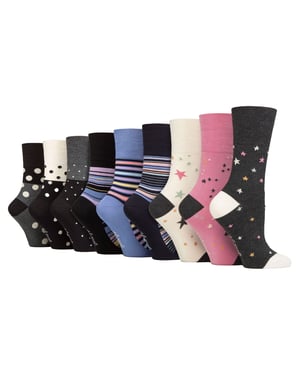 9 Pack Bamboo Socks Ladies | Gentle Grip | Extra Wide Soft Top Non Elastic Socks - Multicolour