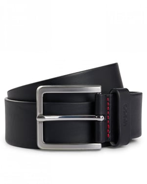 HUGO Gionios Mens Grainy Embossed-Leather Belt with Brushed Metal Hardware