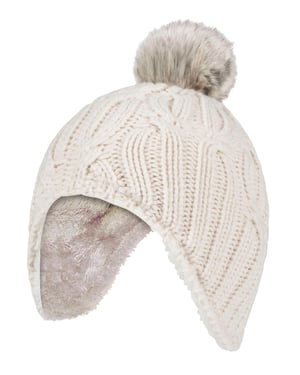 Heat Holders - Kabelstickad mössa för flickor med Pom Pom Bobble för vintern | Varm värmeisolerad mössa - Buttercream