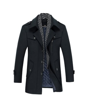 Herr vinter förtjockad enfärgad casual ulljacka med randig krage Camel Blue