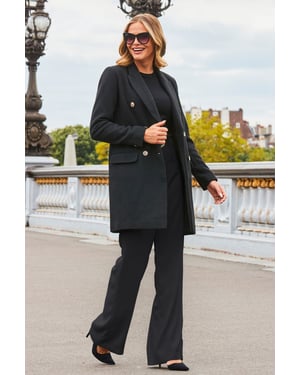 Black Wool Mix Double Breasted Coat