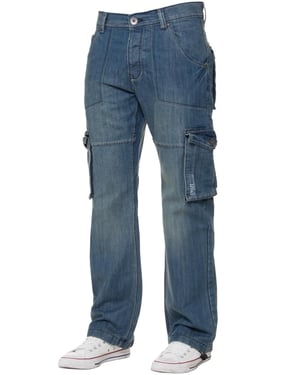 Kruze | Mens Cargo Combat Jeans - Blue