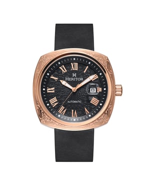 Heritor Automatic Davenport horloge met gegraveerde leren band en datum
