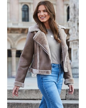 Mink Faux Shearling Aviator Jacket