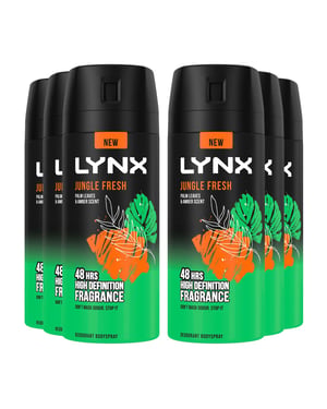 Lynx Body Spray Jungle Fresh 48H High Definition Fragrance Deodorant 150ml, 6pk