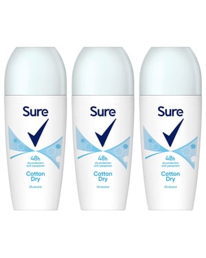 Sure Women Roll On Cotton Dry AntiPerspirant Deodorant 48Hrs Protection, 3x50ml