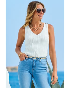 White Textured Vest Jersey Top