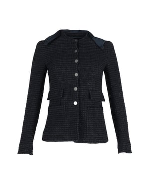Chanel Boucle Tweed Fitted Jacket met Afneembare Kraag in Marineblauwe Katoen