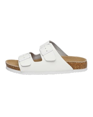 EVER AU Women Mallard Leather Twin Buckle Sandals - White Leather