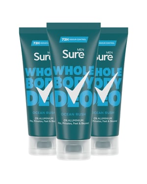 Sure Men Whole Body Deodorant Cream Ocean Rush with 72H Odour Control 75ml, 3 PK