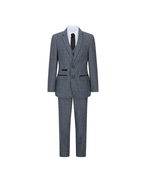Boys 3 Piece Blue Tweed Check Vintage Retro Suit