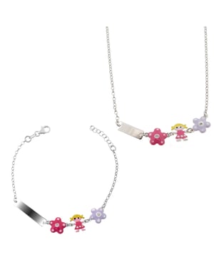 Orphelia 'Dahlia' Child's 925 Sterling Silver Set: Bracelet + Necklace - Silver SET-7147