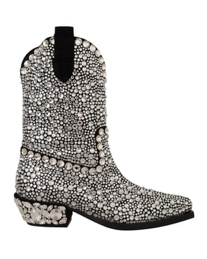 Dolce & Gabbana Dames Zwarte Suède Strass Kristallen Cowboylaarzen