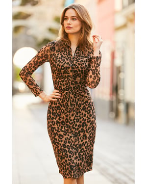 Leopard Print Mesh Shirt Jersey Dress