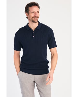 Dark Navy Cotton Short Sleeve Button-Up Polo Shirt