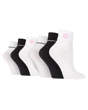 6 Pairs Ladies Lounge Turn Cuff Socks | Wildfeet | Knit Ankle Embroidered Socks - Peace