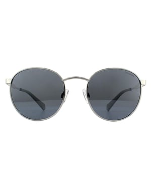 Polaroid ronde unisex palladium grijze zilveren spiegel gepolariseerde zonnebril