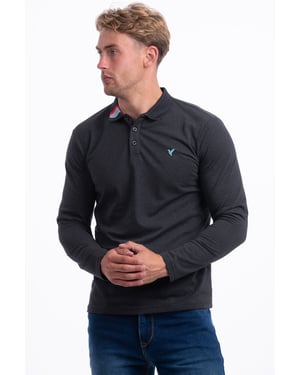 D-Rock Mens Polo Shirt with Dual-Stripe Collar Long Sleeve