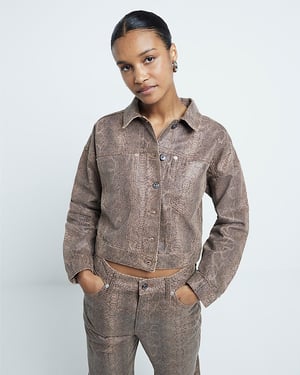 River Island Womens Cropped Jacket Brown Snake Print