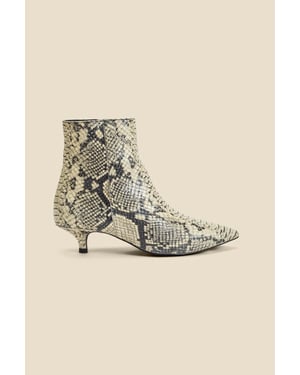 Snake Print Leather Kitten Heel Ankle Boots