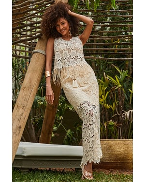 Natural Floral Crochet Maxi Skirt